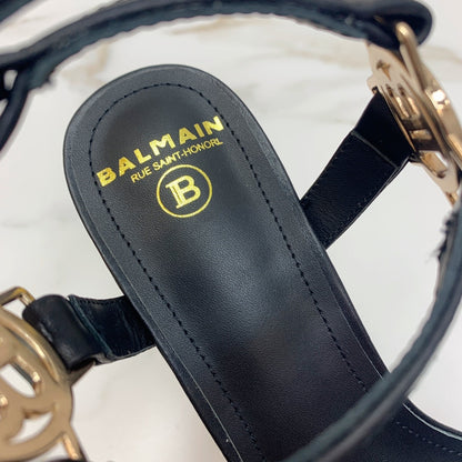 BALMAIN 25S HIGH HEELS WITH B METAL DETAIL 95MM IN BLACK CALFSKIN