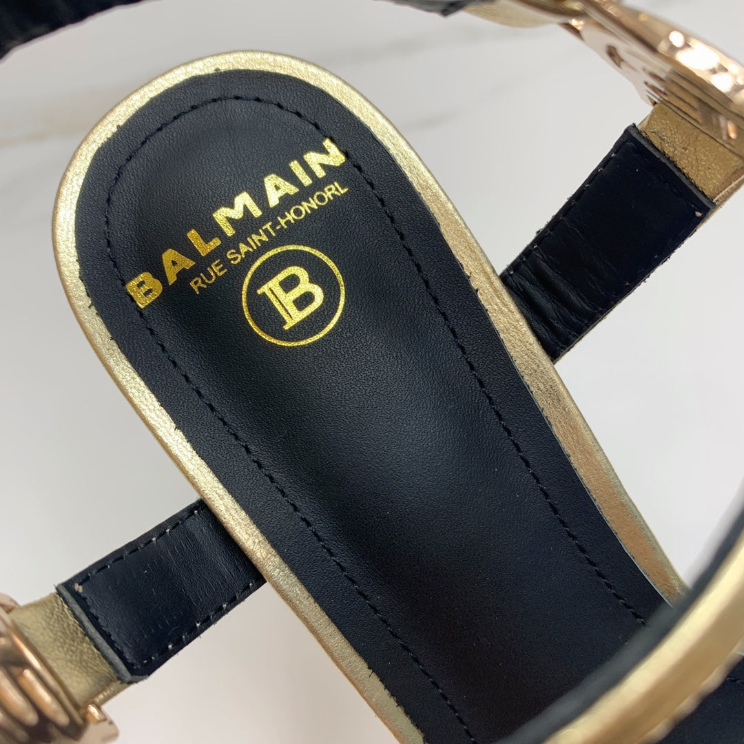 BALMAIN 25S HIGH HEELS WITH B METAL DETAIL 95MM IN GOLD CALFSKIN
