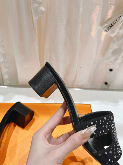 0ASIS SANDALS BLACK LAMBSKIN ATTACH CRYSTAL