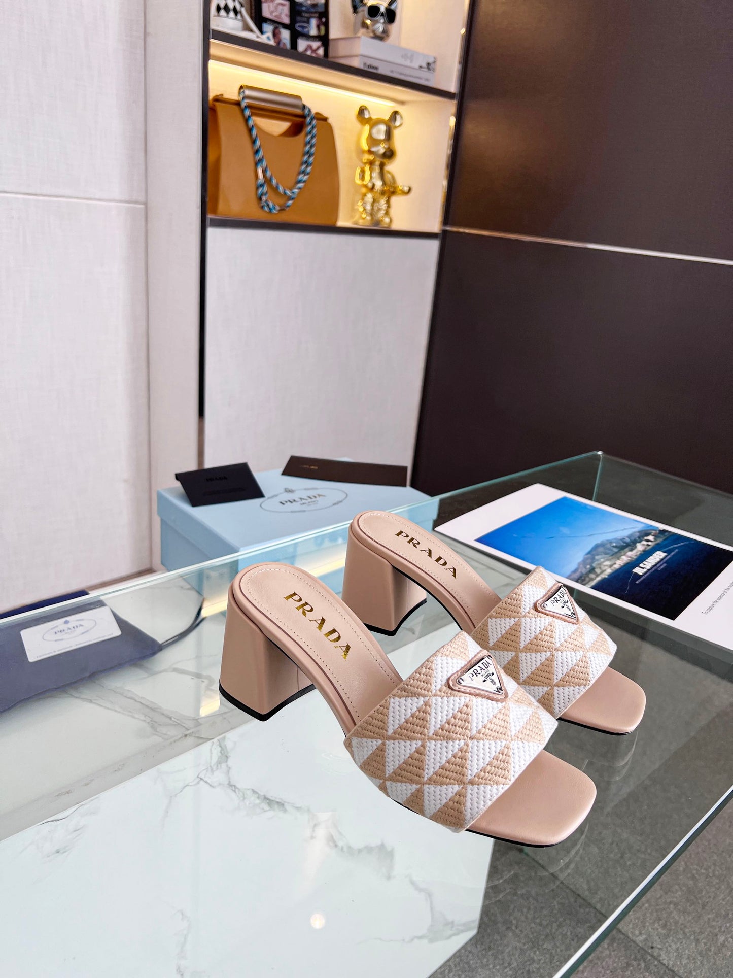 PRA EMBROIDERED SLIDES 65 BEIGE FABRIC