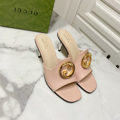 GG HIGH HEELS BLONDIE 75 IN PASTEL PINK LAMBSKIN WITH GOLD HARDWARE