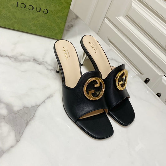 GG HIGH HEELS BLONDIE 75 IN BLACK LAMBSKIN WITH GOLD HARDWARE