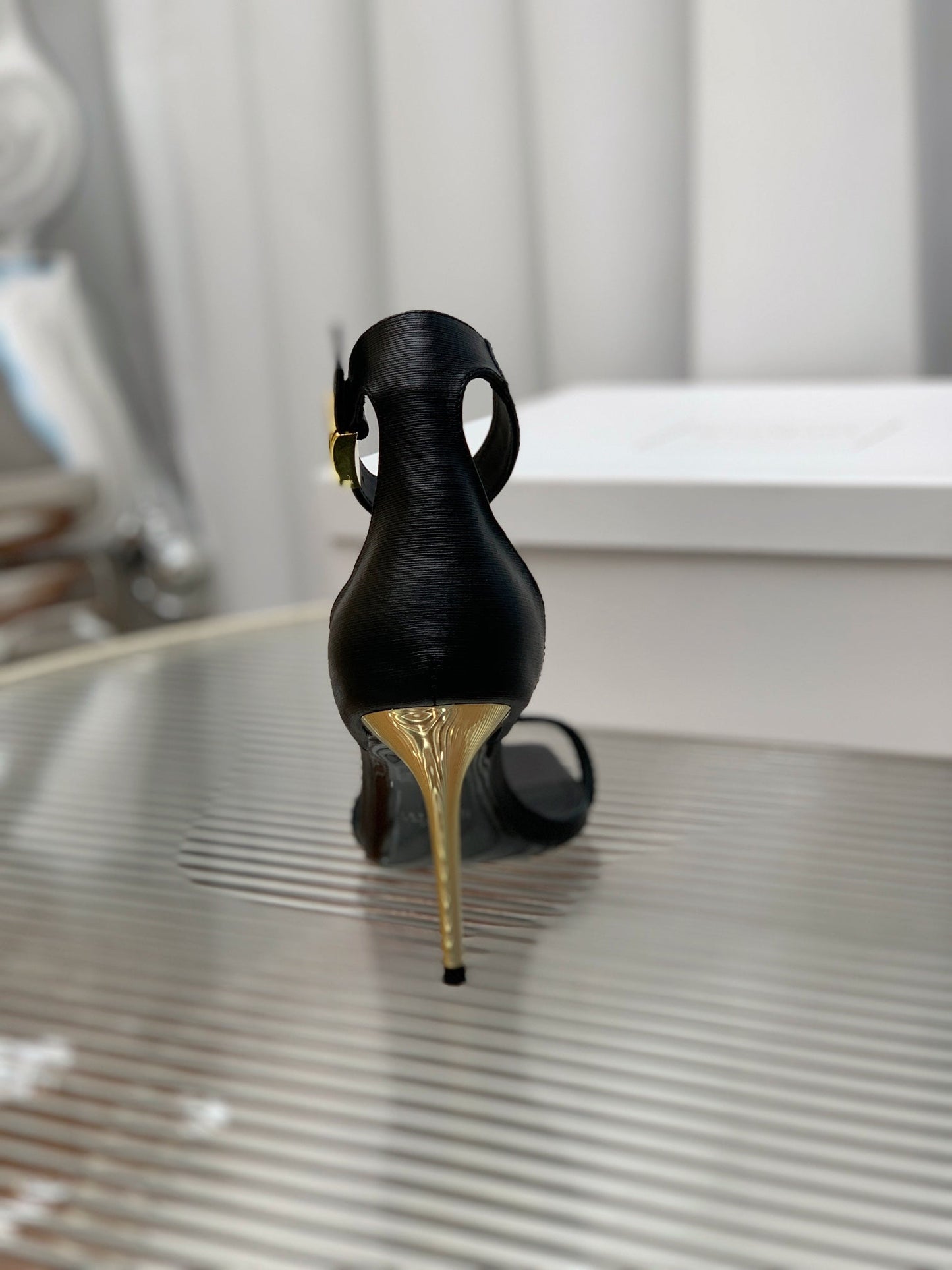 BALMAIN 25S METAL BUCKLE HIGH HEELS 95MM IN BLACK CALFSKIN