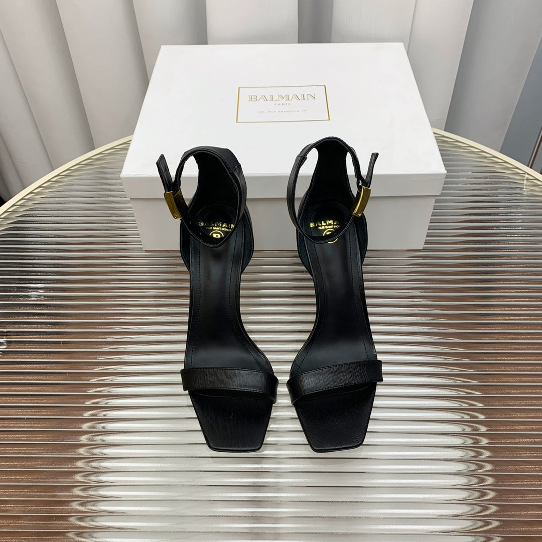BALMAIN 25S METAL BUCKLE HIGH HEELS 95MM IN BLACK CALFSKIN