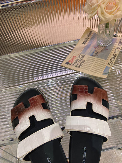 CHYPRE SANDAL OMBRE WHITE BROWN CALFSKIN