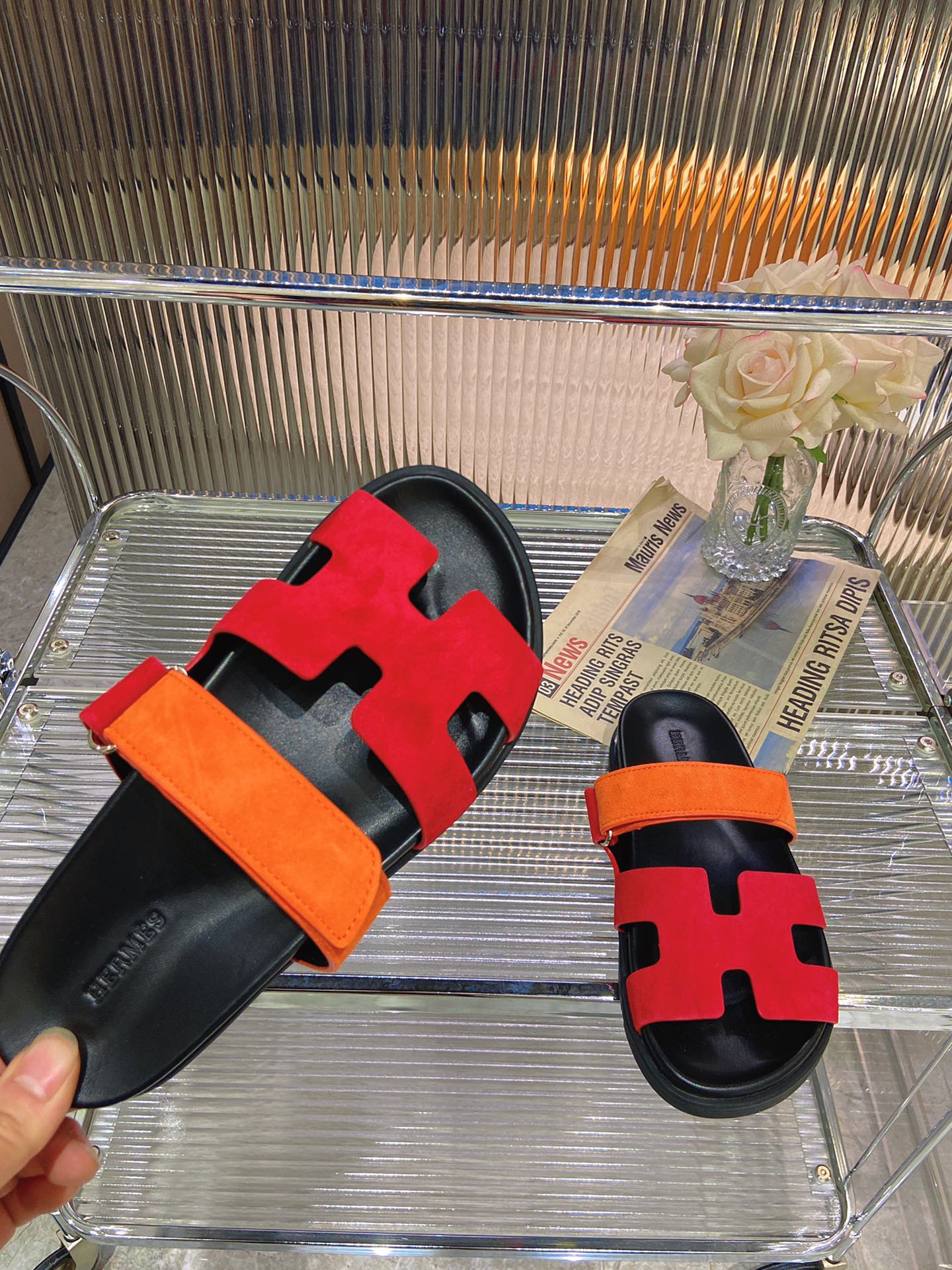 CHYPRE SANDAL RED MIX ORANGE SUEDE