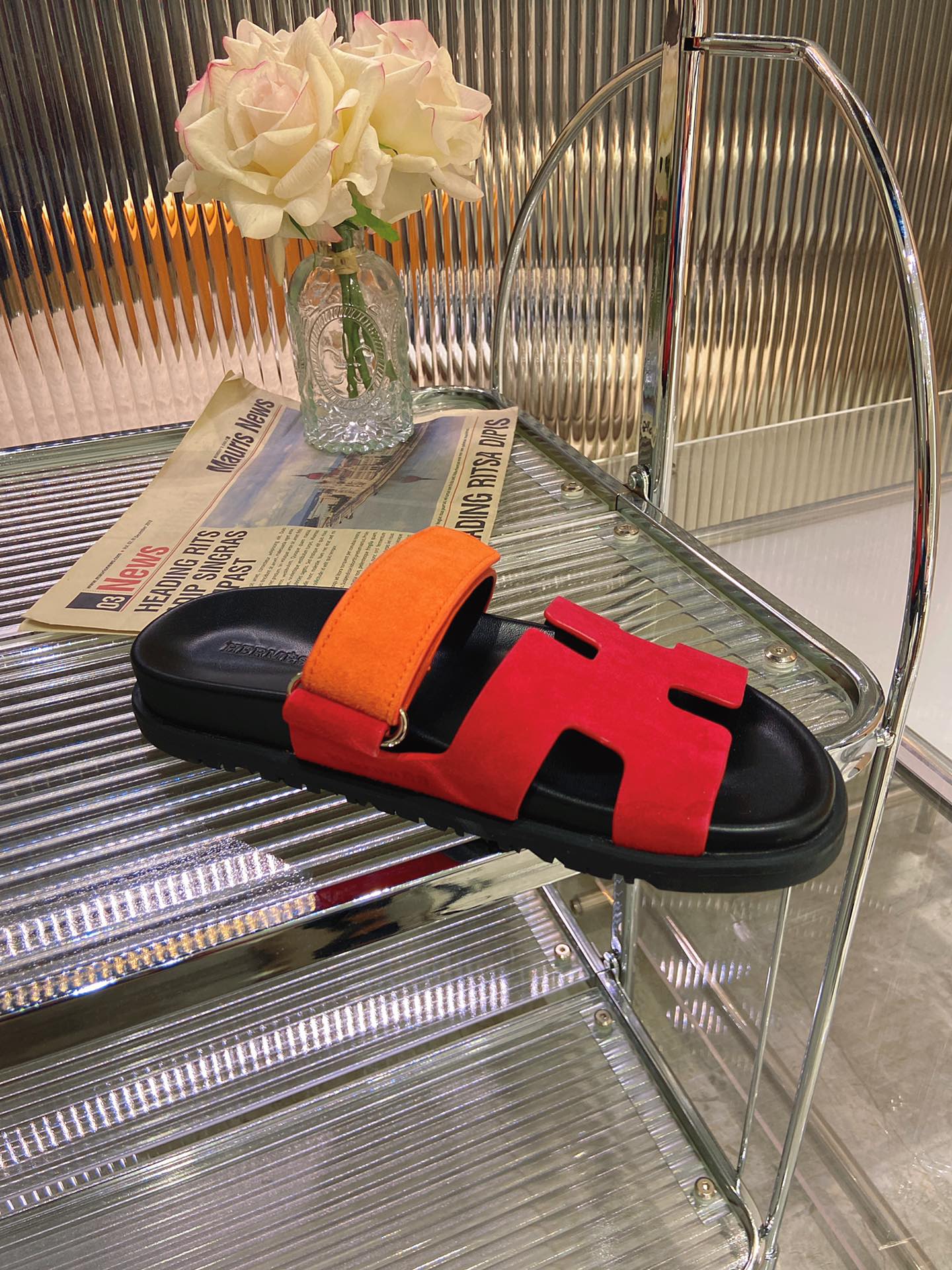 CHYPRE SANDAL RED MIX ORANGE SUEDE