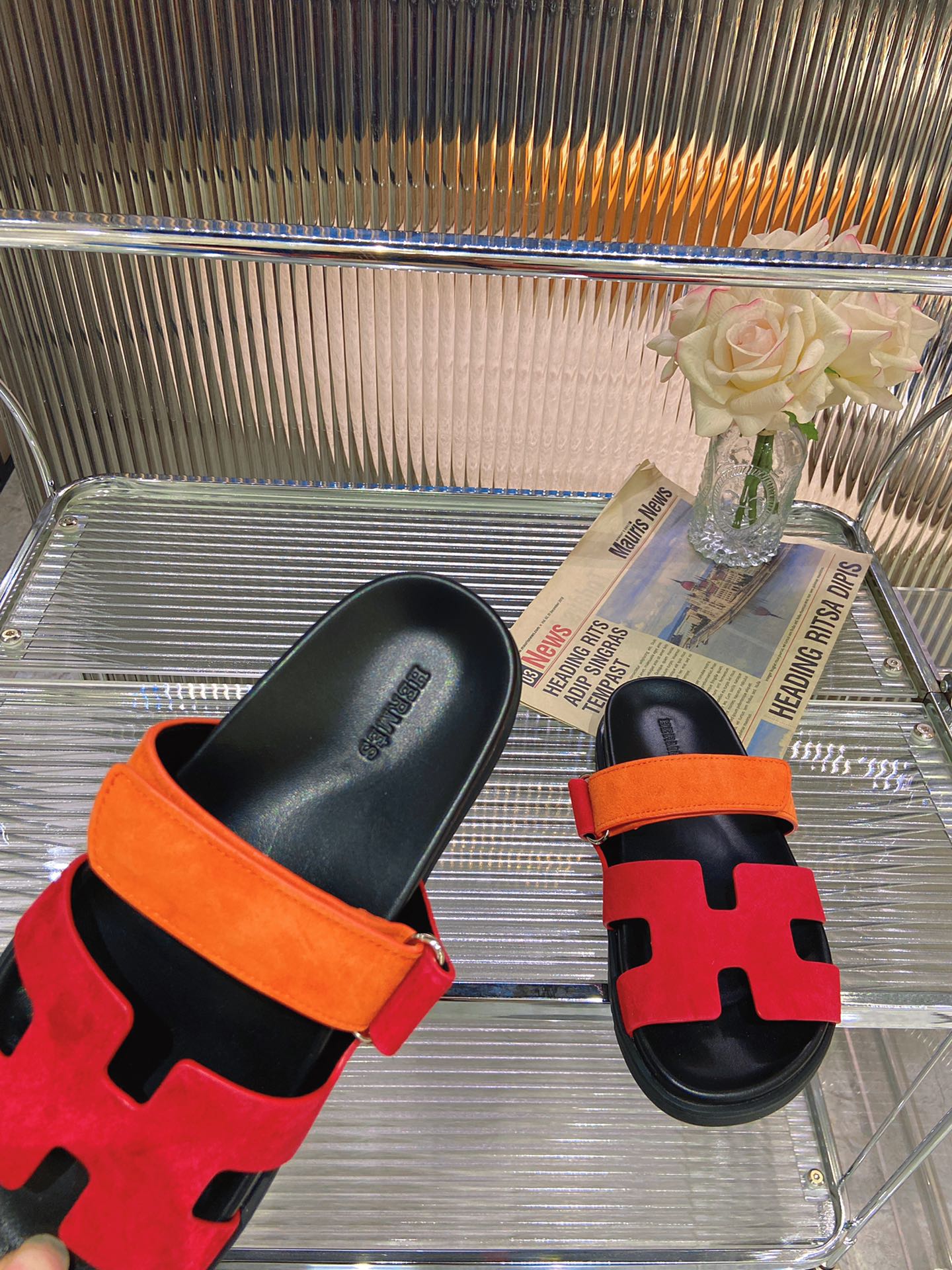 CHYPRE SANDAL RED MIX ORANGE SUEDE
