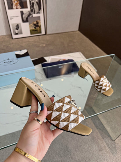 PRA EMBROIDERED SLIDES 65 TAWNY AND WHITE FABRIC