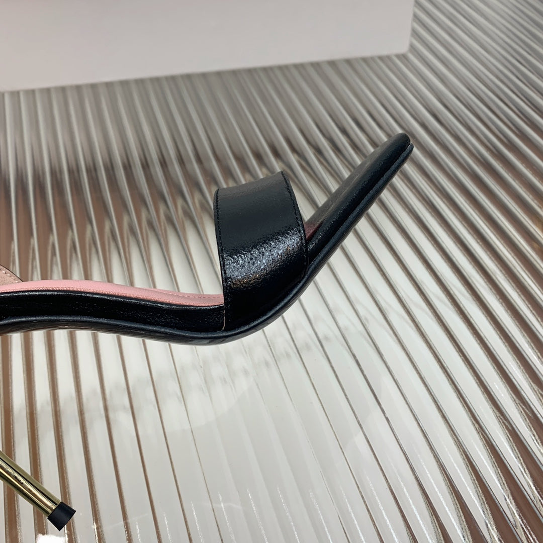 BALMAIN 25S B STRAP HIGH HEEL SANDALS 95MM IN BLACK GLOSSY CALFSKIN