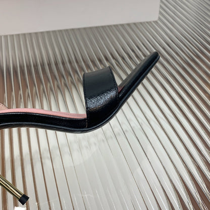 BALMAIN 25S B STRAP HIGH HEEL SANDALS 95MM IN BLACK GLOSSY CALFSKIN