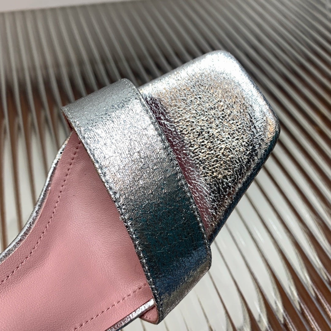 BALMAIN 25S B STRAP HIGH HEEL SANDALS 95MM IN SILVER CALFSKIN