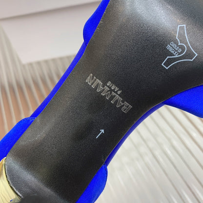 BALMAIN 25S KNOTTED HIGH HEELS 95MM IN DARK BLUE SATIN