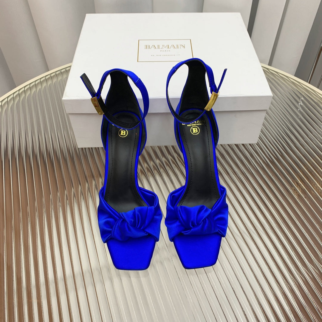 BALMAIN 25S KNOTTED HIGH HEELS 95MM IN DARK BLUE SATIN