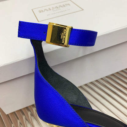 BALMAIN 25S KNOTTED HIGH HEELS 95MM IN DARK BLUE SATIN