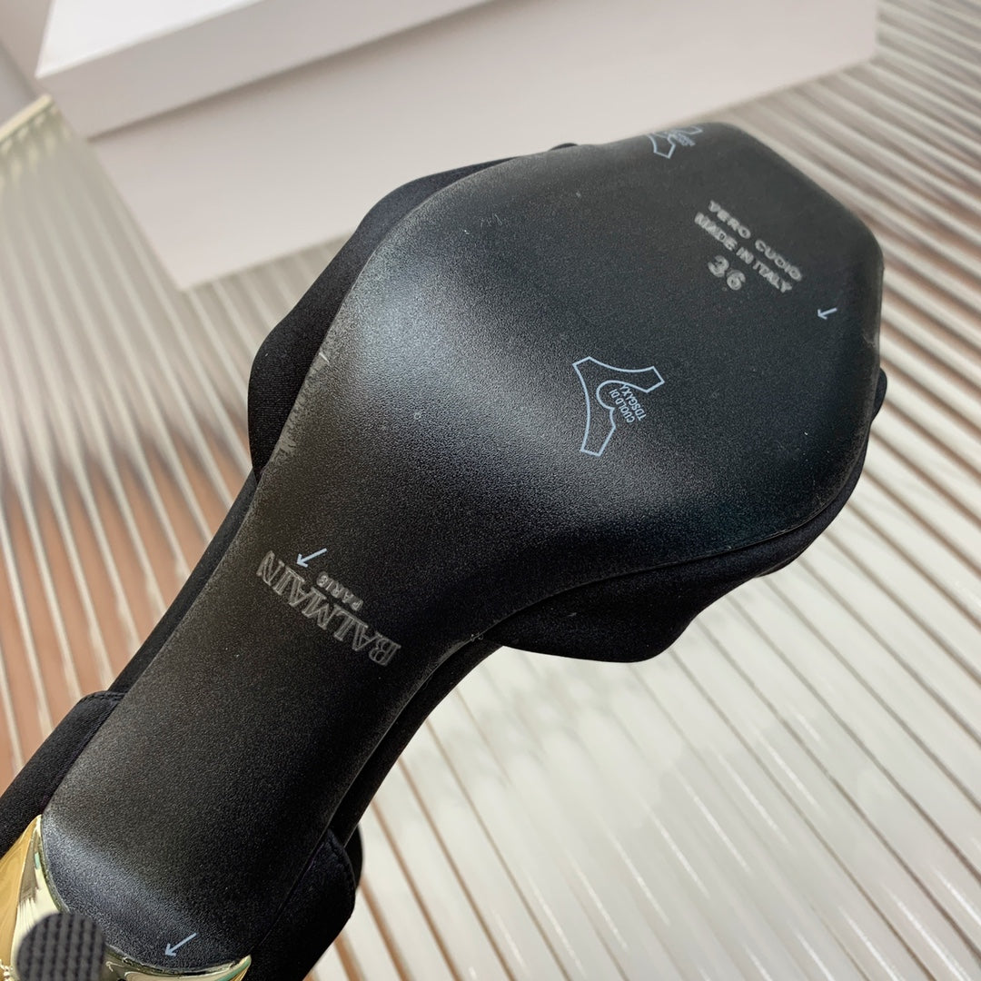 BALMAIN 25S KNOTTED HIGH HEELS 95MM IN BLACK SATIN