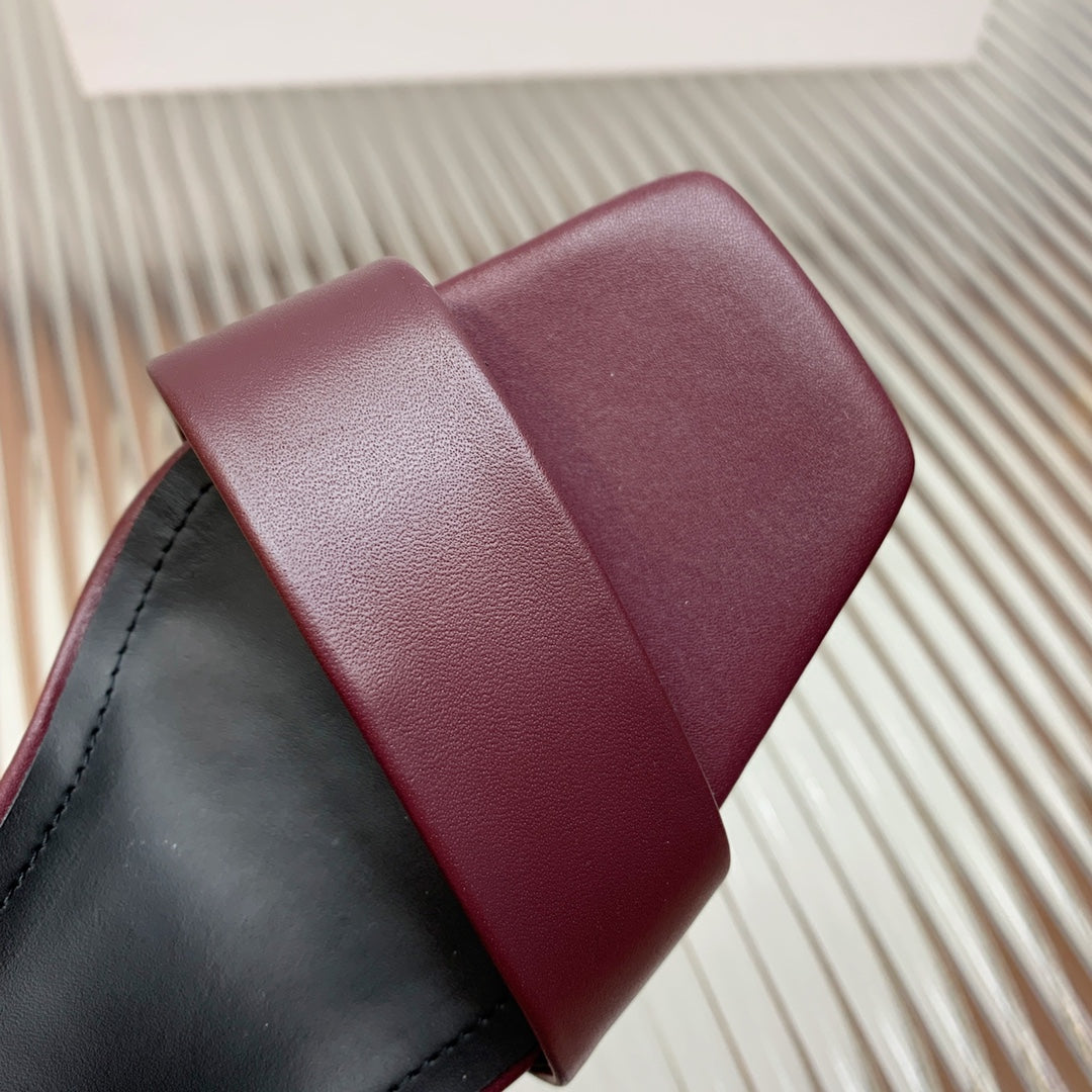 BALMAIN 25S CROSSOVER STRAP HIGH HEELS 95MM IN ROSEWOOD CALFSKIN