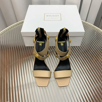 BALMAIN 25S CROSSOVER STRAP HIGH HEELS 95MM IN LIGHT BROWN CALFSKIN