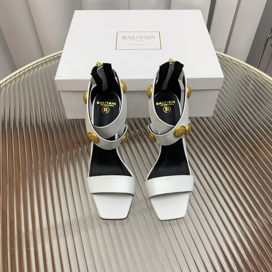 BALMAIN 25S CROSSOVER STRAP HIGH HEELS 95MM IN LIGHT GRAY CALFSKIN