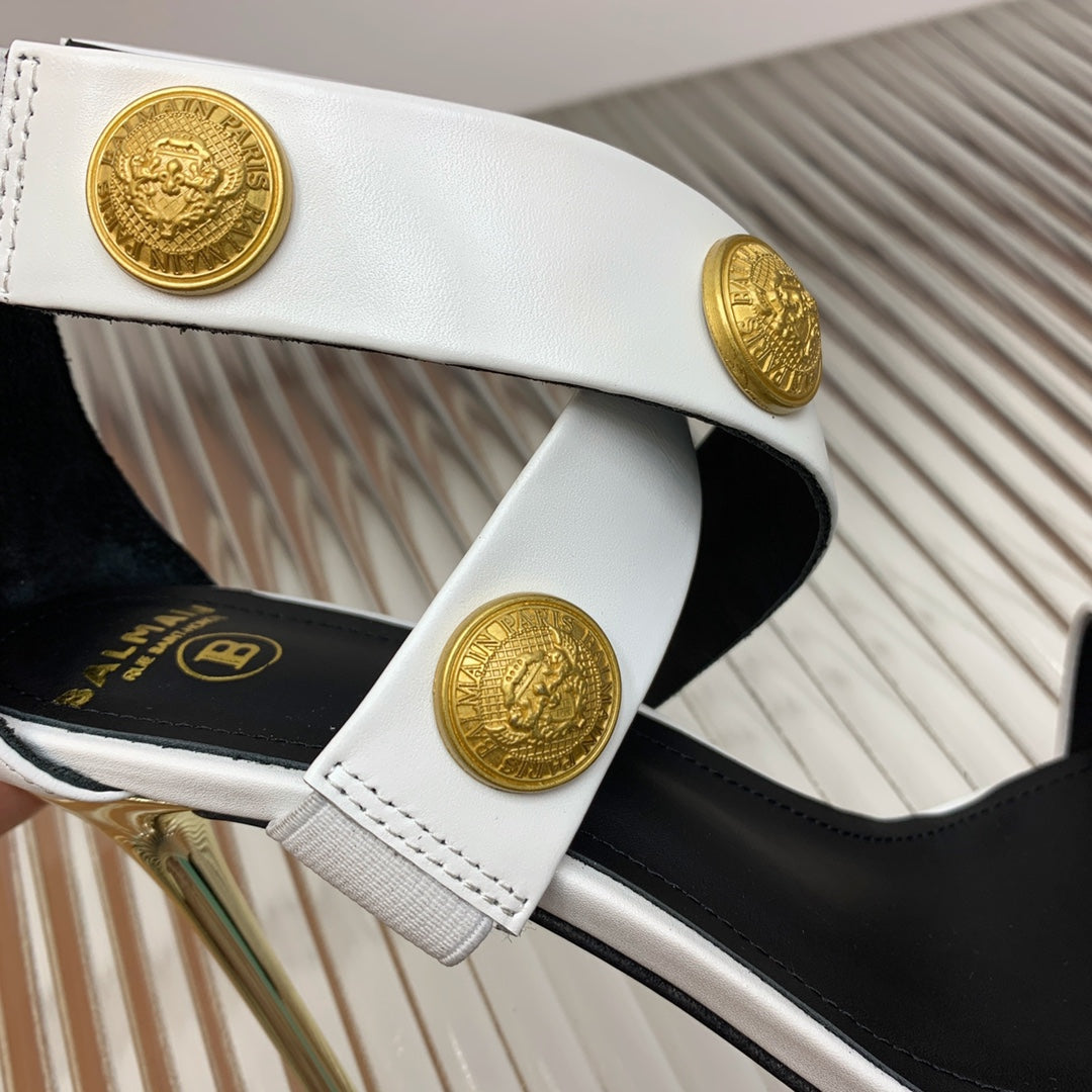 BALMAIN 25S CROSSOVER STRAP HIGH HEELS 95MM IN LIGHT GRAY CALFSKIN