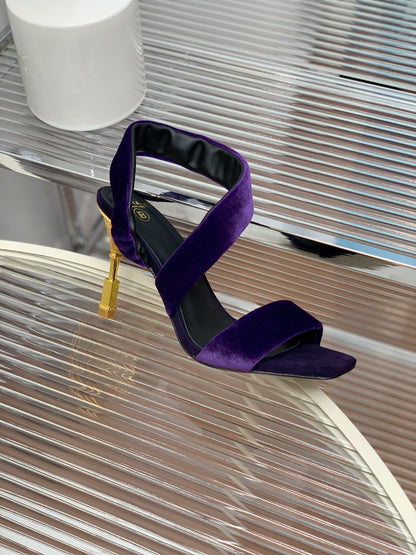 BALMAIN 25S MONETA HEELED SANDALS 95MM IN DEEP PURPLE VELVET