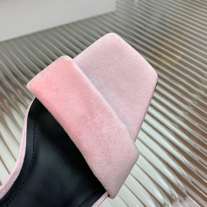 BALMAIN 25S MONETA HEELED SANDALS 95MM IN BABY PINK VELVET