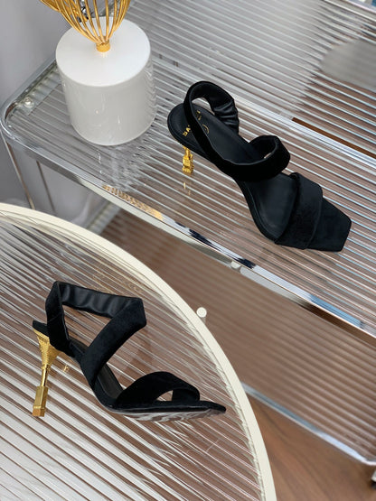 BALMAIN 25S MONETA HEELED SANDALS 95MM IN BLACK VELVET