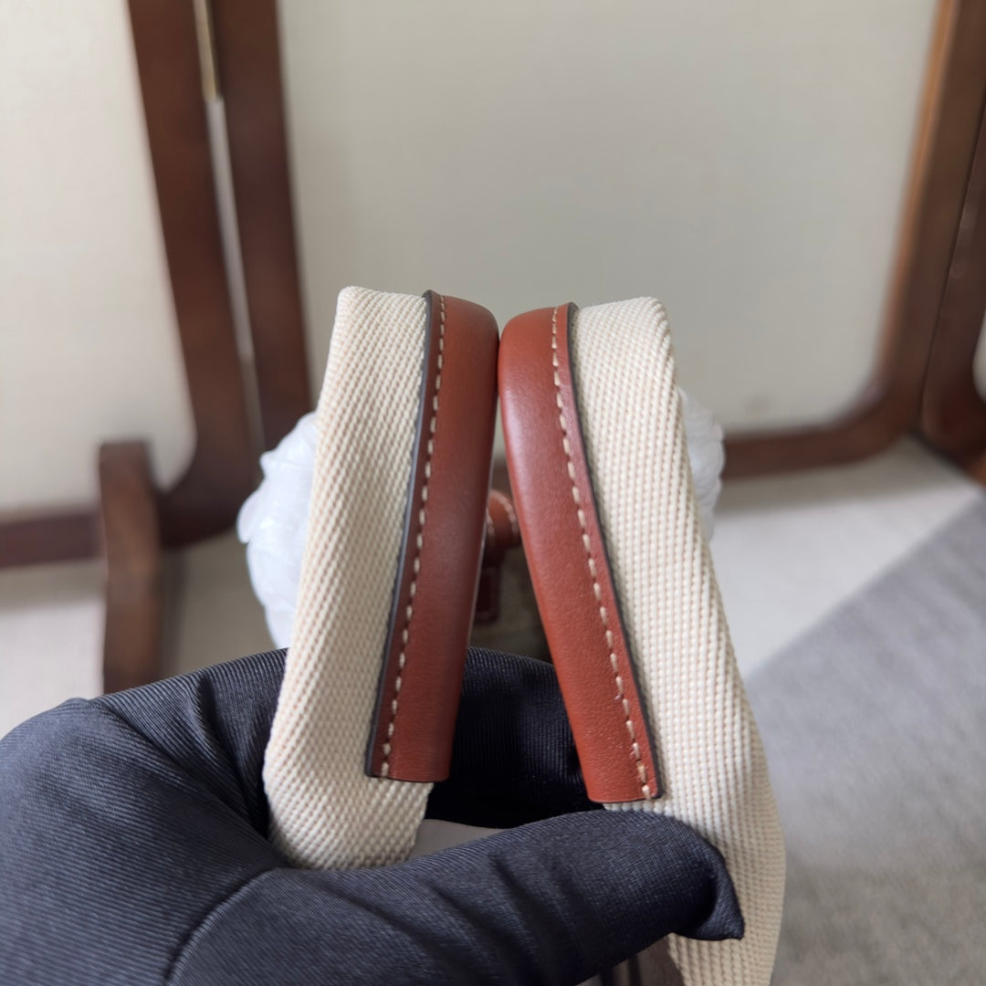 MY MELODY SMALL WOODY TOTE BAG 26.5 IN NATURAL FIBERS BEIGE WEBBING BROWN CALFSKIN