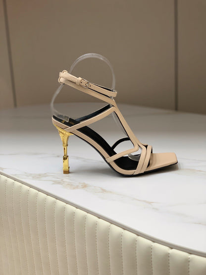 BALMAIN 25S MONETA SANDAL 95MM IN WARM BEIGE CALFSKIN