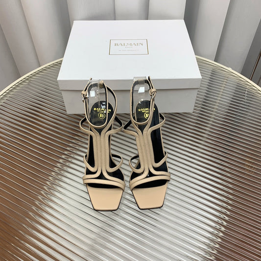 BALMAIN 25S MONETA SANDAL 95MM IN WARM BEIGE CALFSKIN