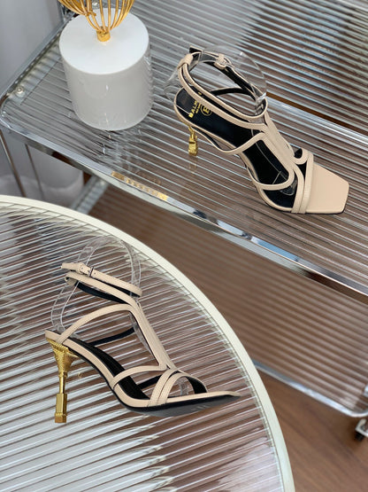 BALMAIN 25S MONETA SANDAL 95MM IN WARM BEIGE CALFSKIN