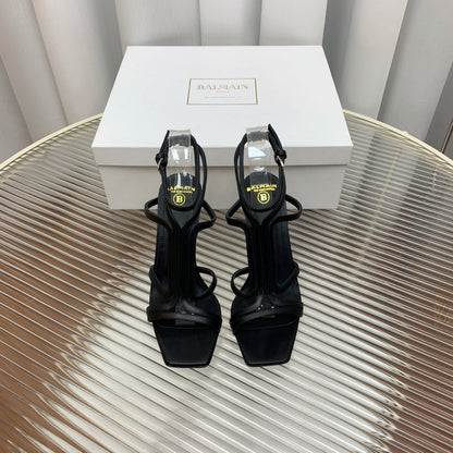 BALMAIN 25S MONETA SANDAL 95MM IN BLACK CALFSKIN