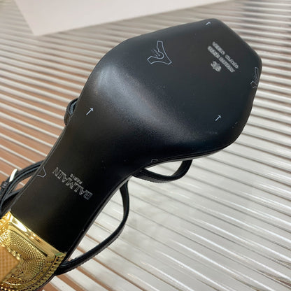 BALMAIN 25S MONETA SANDAL 95MM IN BLACK CALFSKIN