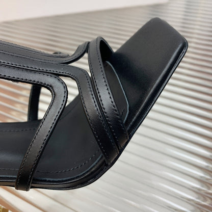 BALMAIN 25S MONETA SANDAL 95MM IN BLACK CALFSKIN