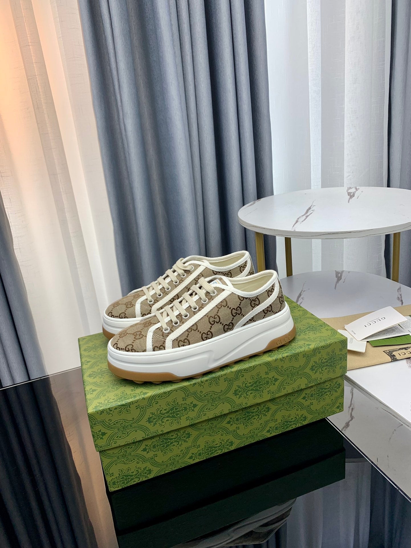 GG SNEAKER FLATFORM LIGHT BROWN CANVAS