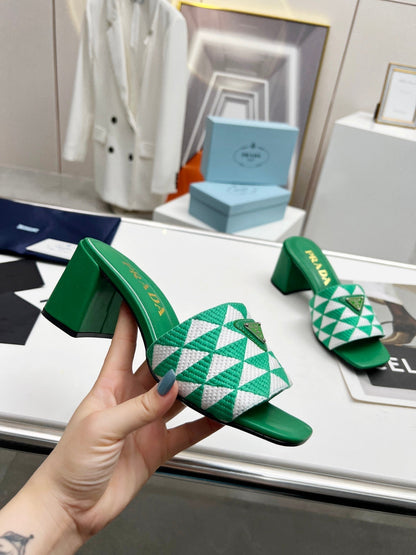 PRA EMBROIDERED SLIDES 65 GREEN FABRIC