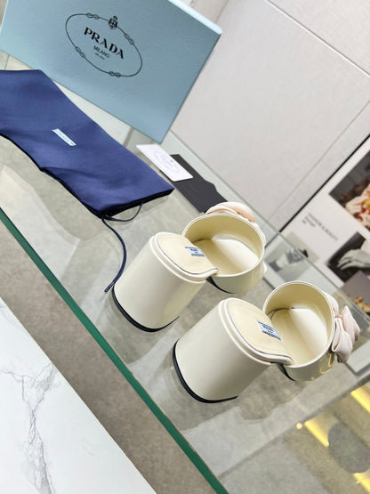 PRA FLOWER BLOCK HEELS 75 IVORY CALFSKIN