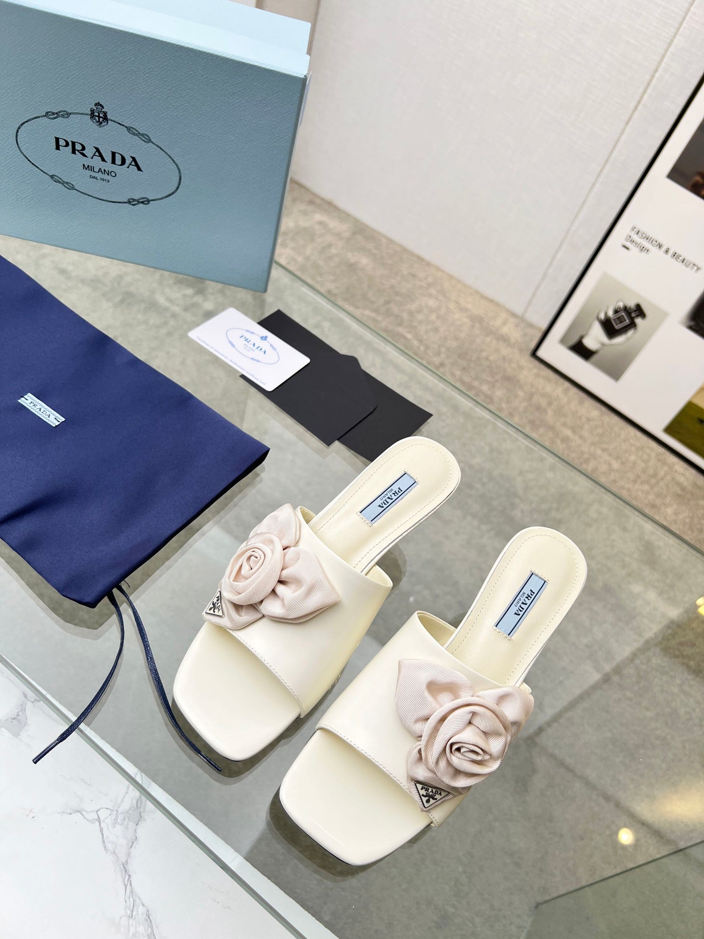 PRA FLOWER POINTED HEELS 55 IVORY CALFSKIN