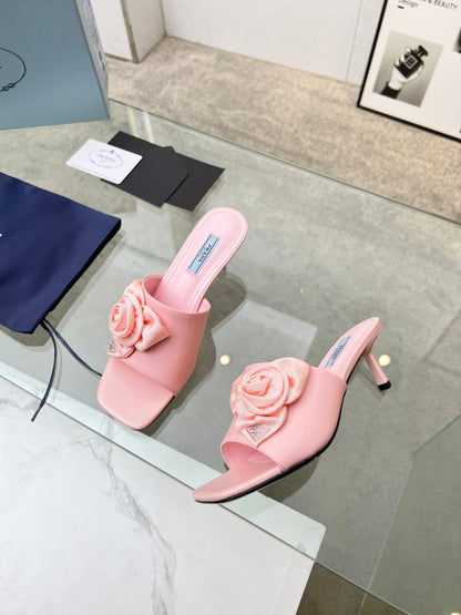 PRA FLOWER POINTED HEELS 55 LIGHT PINK CALFSKIN