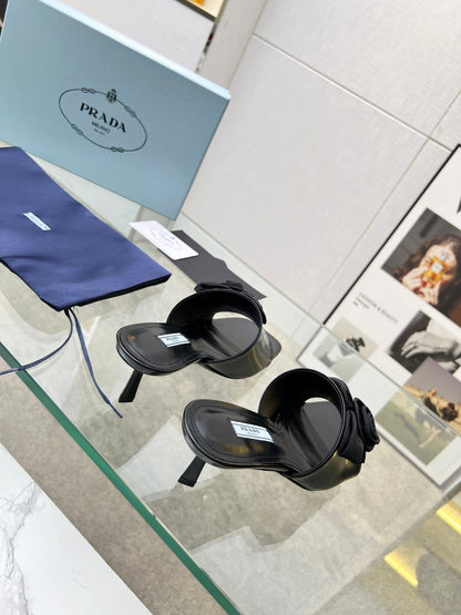 PRA FLOWER POINTED HEELS 55 BLACK CALFSKIN