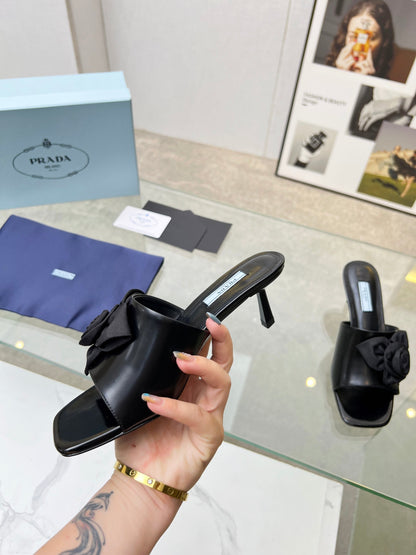 PRA FLOWER POINTED HEELS 55 BLACK CALFSKIN