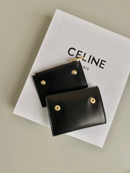 TRIOMPHE 9 WALLET TWO-IN-ONE BLACK CALFSKIN
