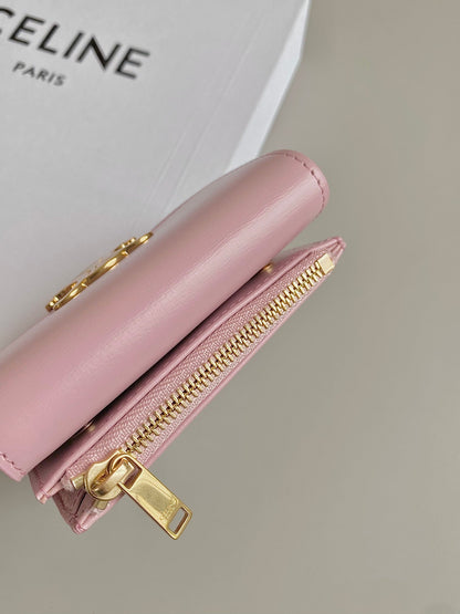 TRIOMPHE 9 WALLET TWO-IN-ONE PINK PASTEL CALFSKIN