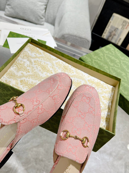 MEN'S MULE WITH HORSEBIT IN PINK PASTEL MONOGRAM JACQUARD FABRIC