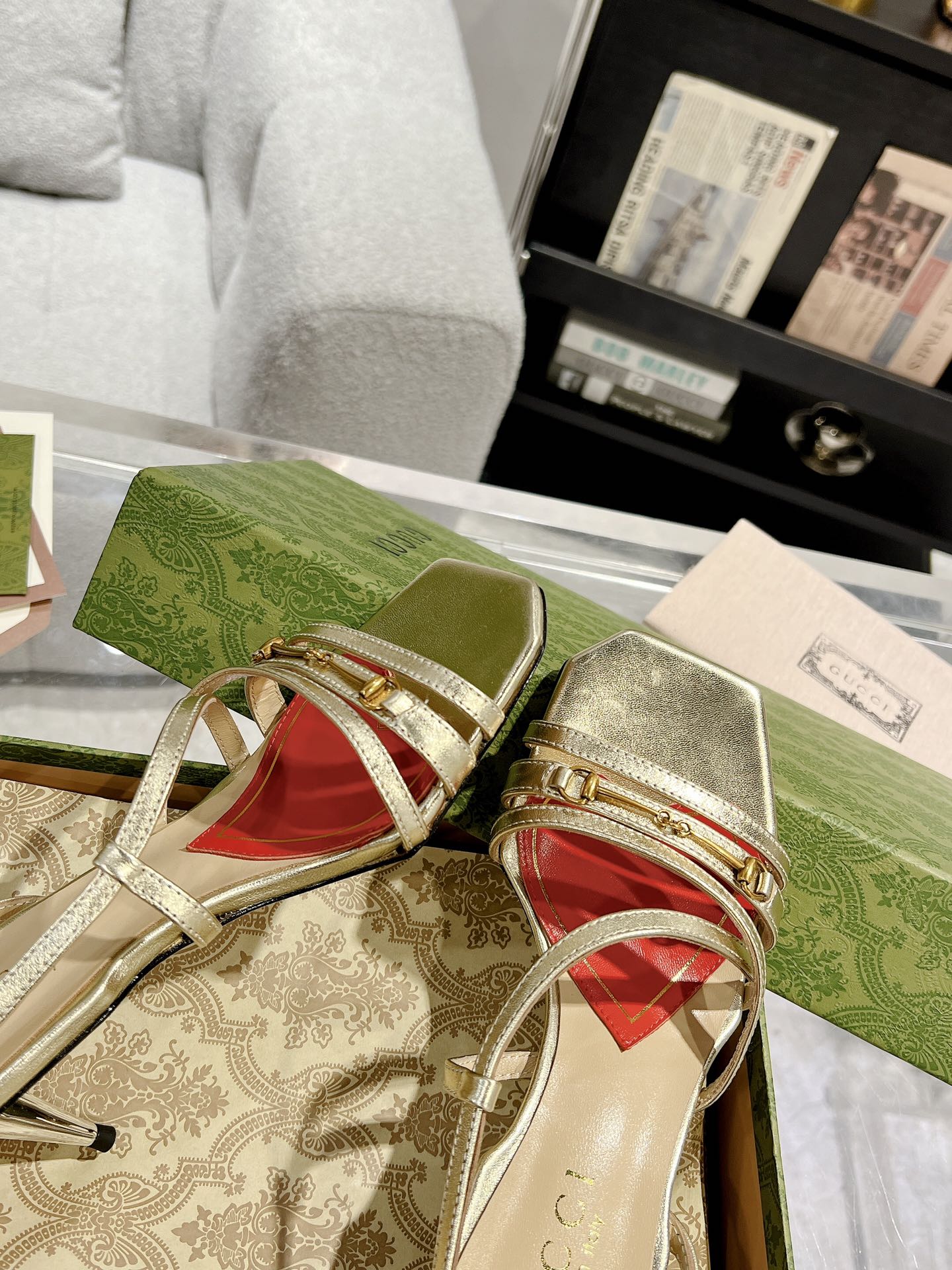 HIGH HEEL 65MM IN LIGHT GOLD CALFSKIN WITH RED HEART