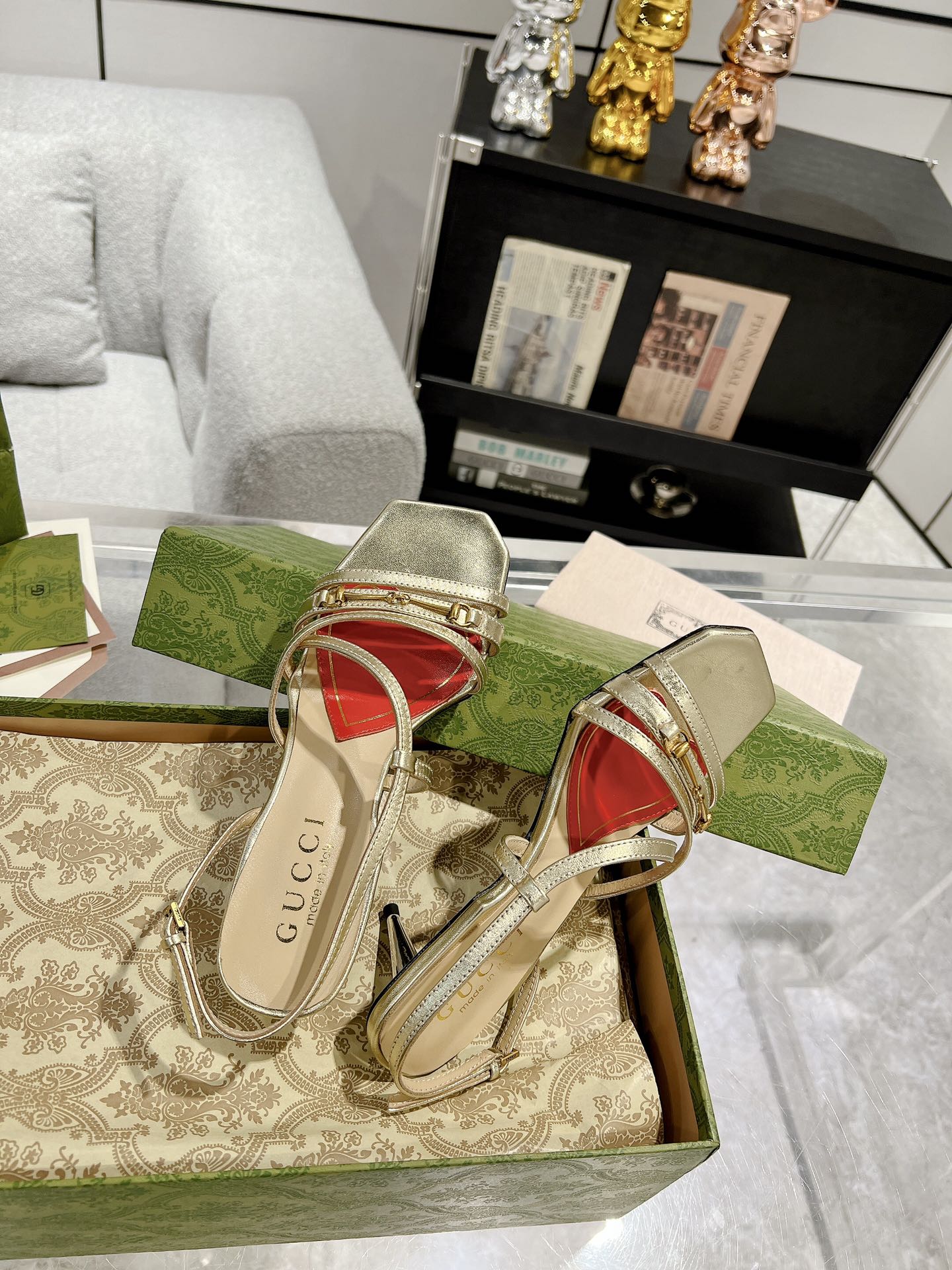 HIGH HEEL 65MM IN LIGHT GOLD CALFSKIN WITH RED HEART