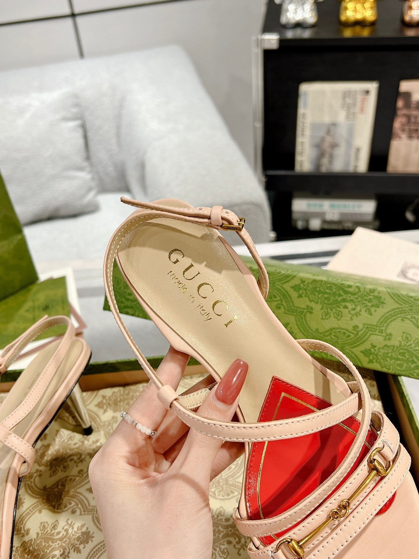 GG CLASSIC STRAPPY HEEL SANDAL PASTEL PINK CALFSKIN