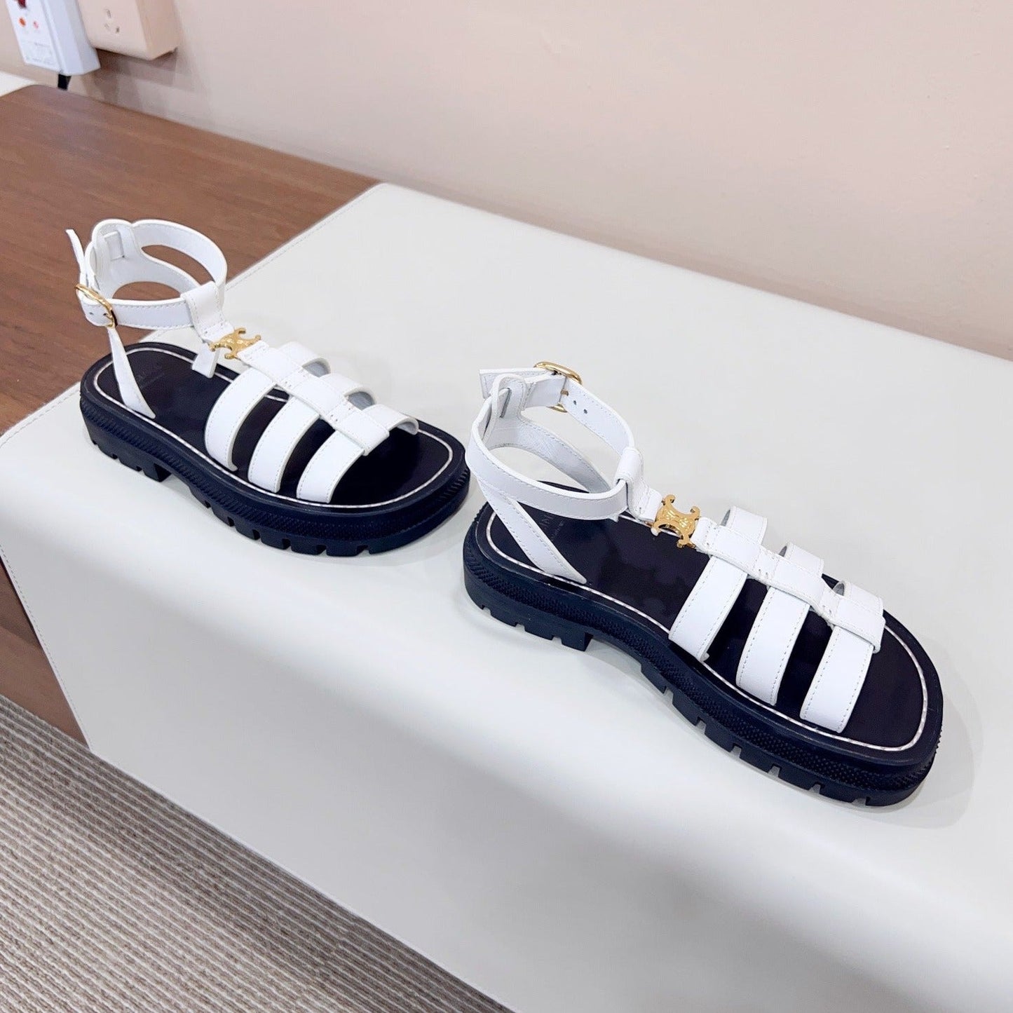 LYMPIA GLADIATOR SANDAL IN CALFSKIN WHITE