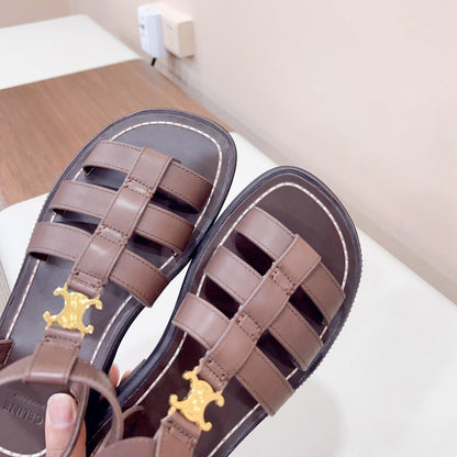 LYMPIA GLADIATOR SANDAL IN CALFSKIN CHOCOLATE BROWN