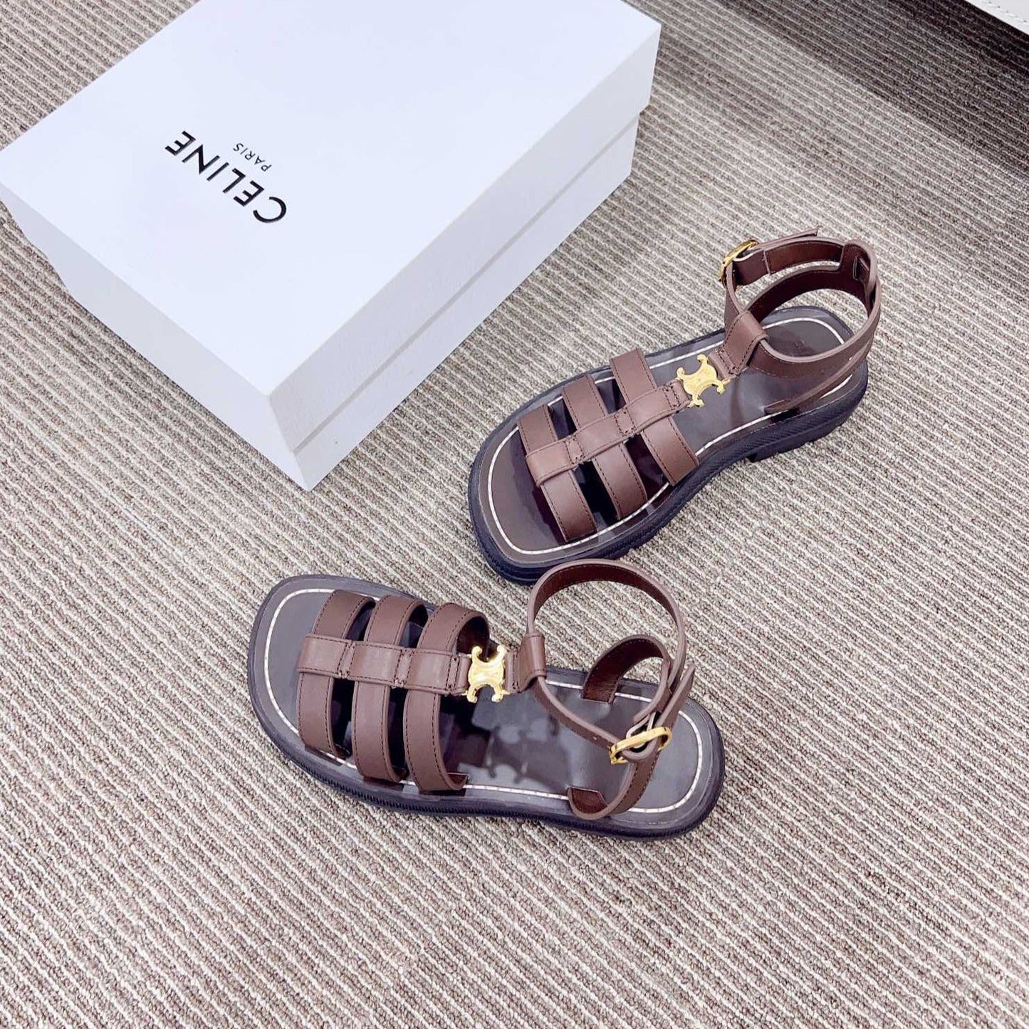 LYMPIA GLADIATOR SANDAL IN CALFSKIN CHOCOLATE BROWN